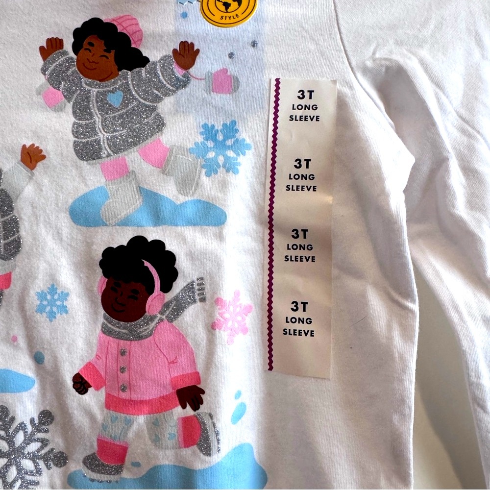 Cat & Jack White Toddler Girl Kids Long Sleeve White Holiday Shirt Top New 3T - Picture 3 of 7